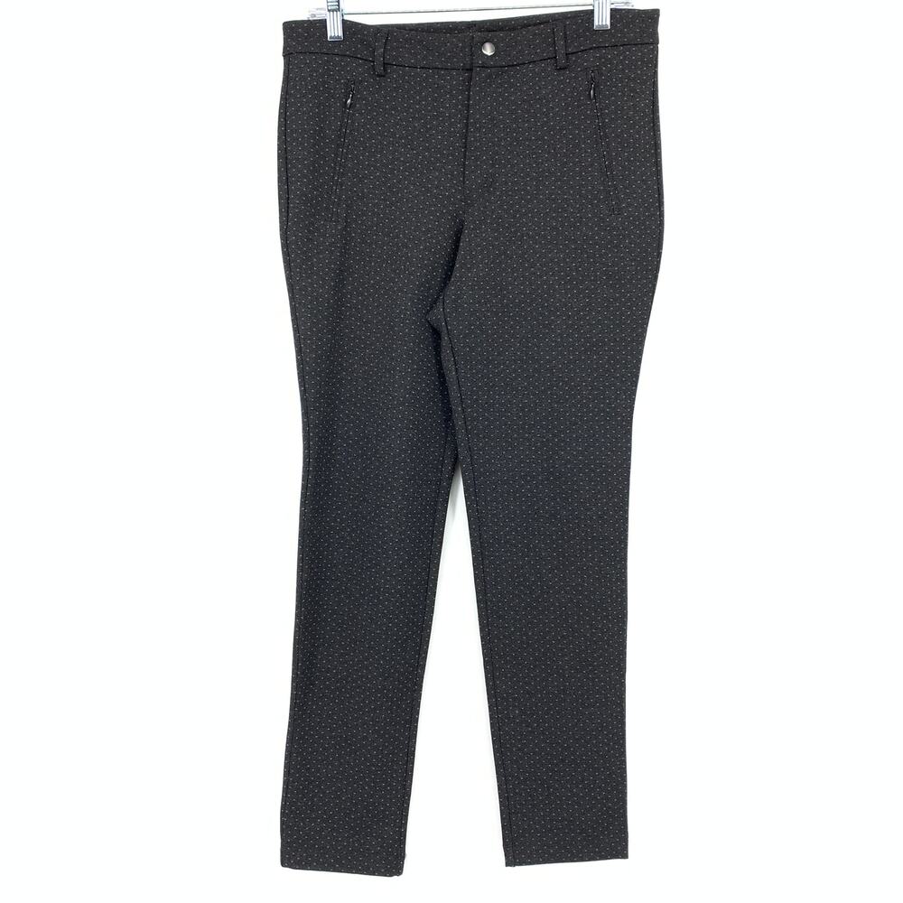 Banana Republic Factory Slim Leg Ponte Pants Womens Size 8 Black Gray Tiny Dot